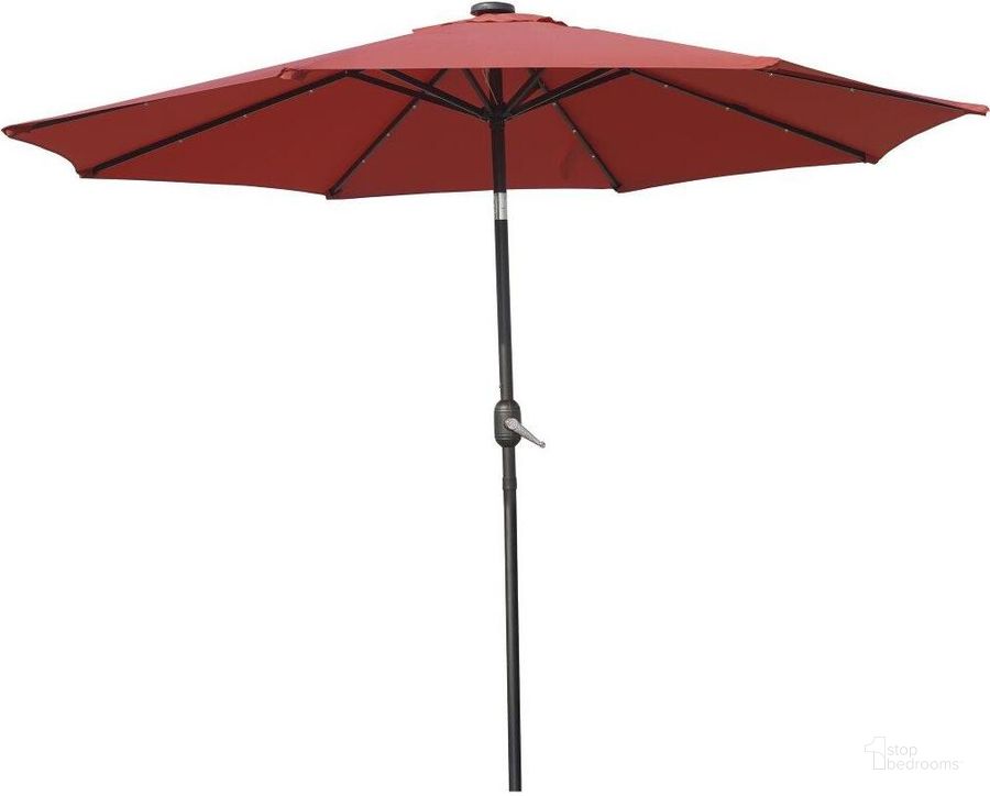 The appearance of LeisureMod Sierra Modern 9 ft Steel Market Patio Umbrella With Solar Powered LED and Tilt In Red designed by LeisureMod in the modern / contemporary interior design. This red piece of furniture  was selected by 1StopBedrooms from Sierra Collection to add a touch of cosiness and style into your home. Sku: SUBL-9R. Material: Polyester. Product Type: Umbrella. Image1