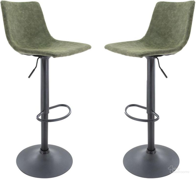 The appearance of Leisuremod Tilbury Modern Olive Green Adjustable Bar Stool Set Of 2 With Footrest And 360-Degree Swivel designed by LeisureMod in the modern / contemporary interior design. This olive green piece of furniture  was selected by 1StopBedrooms from Tilbury Collection to add a touch of cosiness and style into your home. Sku: TS29G2. Product Type: Barstool. Material: Iron. Image1
