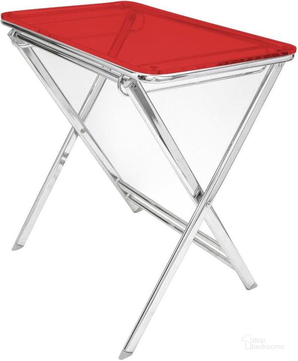 The appearance of Leisuremod Victorian Foldable End Side Table Tray VT24TR designed by LeisureMod in the modern / contemporary interior design. This red piece of furniture  was selected by 1StopBedrooms from Victorian Collection to add a touch of cosiness and style into your home. Sku: VT24TR. Product Type: Side Table. Material: Acrylic. Image1