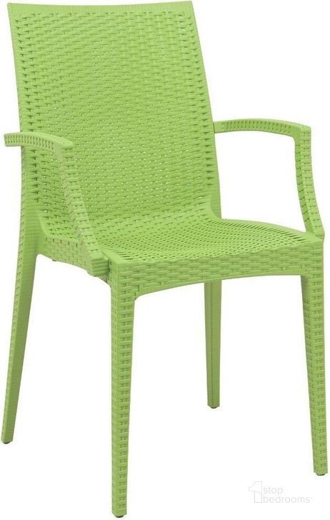 The appearance of LeisureMod Weave Green Mace Indoor Outdoor Arm Chair designed by LeisureMod in the modern / contemporary interior design. This green piece of furniture  was selected by 1StopBedrooms from Weave Collection to add a touch of cosiness and style into your home. Sku: MCA19G. Material: Polypropylene. Product Type: Outdoor Chair. Image1