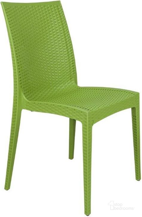 The appearance of LeisureMod Weave Green Mace Indoor Outdoor Dining Chair designed by LeisureMod in the modern / contemporary interior design. This green piece of furniture  was selected by 1StopBedrooms from Weave Collection to add a touch of cosiness and style into your home. Sku: MC19G. Material: Polypropylene. Product Type: Outdoor Dining Chair. Image1
