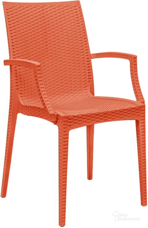 The appearance of LeisureMod Weave Orange Mace Indoor Outdoor Arm Chair designed by LeisureMod in the modern / contemporary interior design. This orange piece of furniture  was selected by 1StopBedrooms from Weave Collection to add a touch of cosiness and style into your home. Sku: MCA19OR. Material: Polypropylene. Product Type: Outdoor Chair. Image1