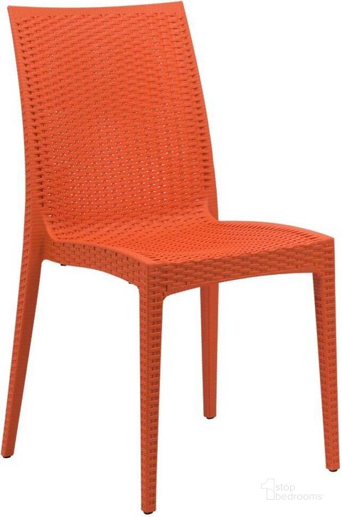 The appearance of LeisureMod Weave Orange Mace Indoor Outdoor Dining Chair designed by LeisureMod in the modern / contemporary interior design. This orange piece of furniture  was selected by 1StopBedrooms from Weave Collection to add a touch of cosiness and style into your home. Sku: MC19OR. Material: Polypropylene. Product Type: Outdoor Dining Chair. Image1