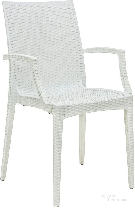 The appearance of LeisureMod Weave White Mace Indoor Outdoor Arm Chair designed by LeisureMod in the modern / contemporary interior design. This white piece of furniture  was selected by 1StopBedrooms from Weave Collection to add a touch of cosiness and style into your home. Sku: MCA19W. Material: Polypropylene. Product Type: Outdoor Chair. Image1