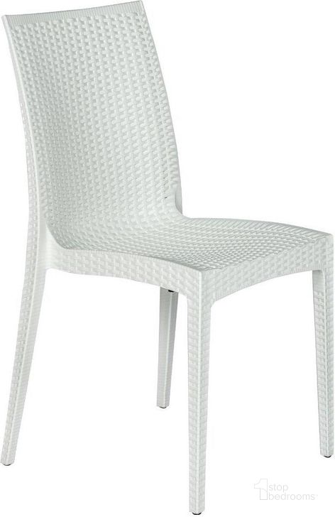The appearance of LeisureMod Weave White Mace Indoor Outdoor Dining Chair designed by LeisureMod in the modern / contemporary interior design. This white piece of furniture  was selected by 1StopBedrooms from Weave Collection to add a touch of cosiness and style into your home. Sku: MC19W. Material: Polypropylene. Product Type: Outdoor Dining Chair. Image1