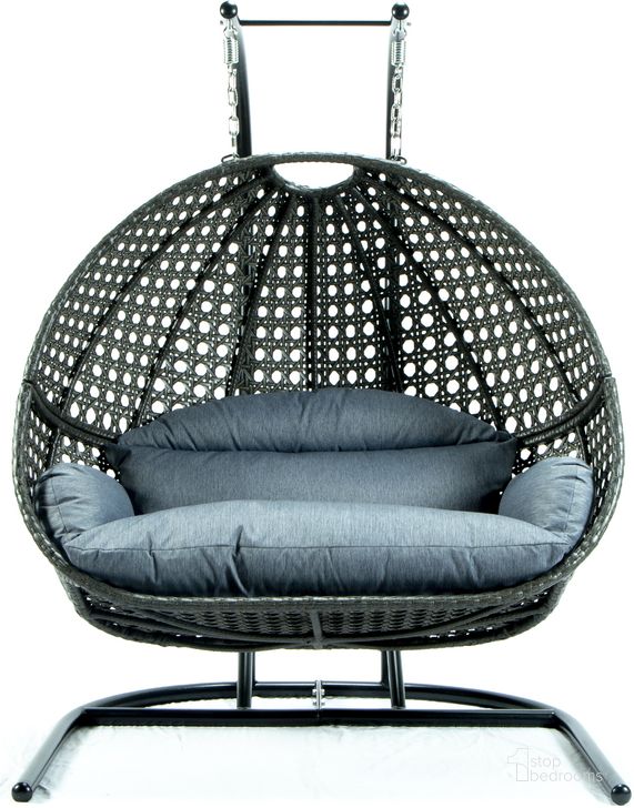 The appearance of LeisureMod Wicker Hanging Double Egg Charcoal Blue Swing Chair designed by LeisureMod in the modern / contemporary interior design. This charcoal piece of furniture  was selected by 1StopBedrooms from Wicker Collection to add a touch of cosiness and style into your home. Sku: ESCU57CBU. Material: Polyester. Product Type: Living Room Chair. Image1