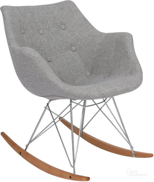 The appearance of LeisureMod Willow Grey Eiffel Rocking Chair designed by LeisureMod in the modern / contemporary interior design. This grey piece of furniture  was selected by 1StopBedrooms from Willow Collection to add a touch of cosiness and style into your home. Sku: WR24GRT. Material: Polyester. Product Type: Chair. Image1