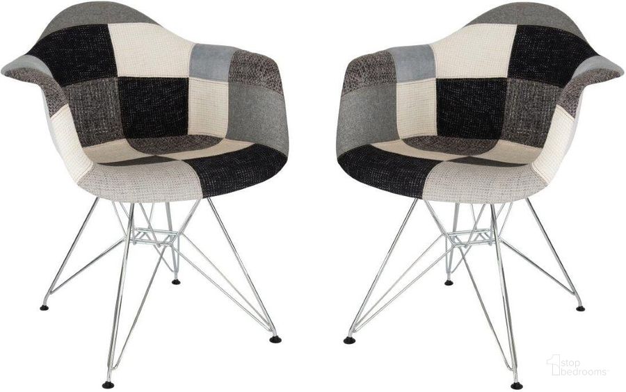 The appearance of Leisuremod Willow Patchwork Fabric Eiffel Accent Chair Set Of 2 designed by LeisureMod in the modern / contemporary interior design. This patchwork piece of furniture  was selected by 1StopBedrooms from Willow Collection to add a touch of cosiness and style into your home. Sku: WM24FC2. Material: Metal. Product Type: Accent Chair. Image1