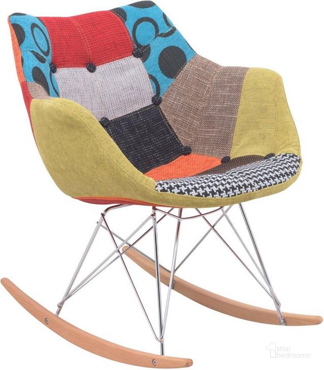 The appearance of LeisureMod Willow Patchwork Fabric Eiffel Rocking Chair designed by LeisureMod in the modern / contemporary interior design. This  piece of furniture  was selected by 1StopBedrooms from Willow Collection to add a touch of cosiness and style into your home. Sku: WR24FC. Material: Polyester. Product Type: Chair. Image1