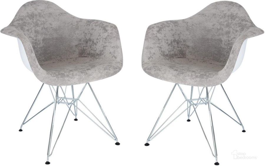 The appearance of Leisuremod Willow Velvet Eiffel Metal Base Accent Chair Set Of 2 WM24VGR2 designed by LeisureMod in the modern / contemporary interior design. This gray piece of furniture  was selected by 1StopBedrooms from Willow Collection to add a touch of cosiness and style into your home. Sku: WM24VGR2. Material: Metal. Product Type: Accent Chair. Image1