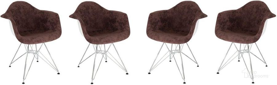 The appearance of Leisuremod Willow Velvet Eiffel Metal Base Accent Chair Set Of 4 WM24VBR4 designed by LeisureMod in the modern / contemporary interior design. This brown piece of furniture  was selected by 1StopBedrooms from Willow Collection to add a touch of cosiness and style into your home. Sku: WM24VBR4. Material: Metal. Product Type: Accent Chair. Image1