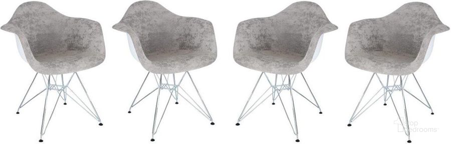 The appearance of Leisuremod Willow Velvet Eiffel Metal Base Accent Chair Set Of 4 WM24VGR4 designed by LeisureMod in the modern / contemporary interior design. This gray piece of furniture  was selected by 1StopBedrooms from Willow Collection to add a touch of cosiness and style into your home. Sku: WM24VGR4. Material: Metal. Product Type: Accent Chair. Image1