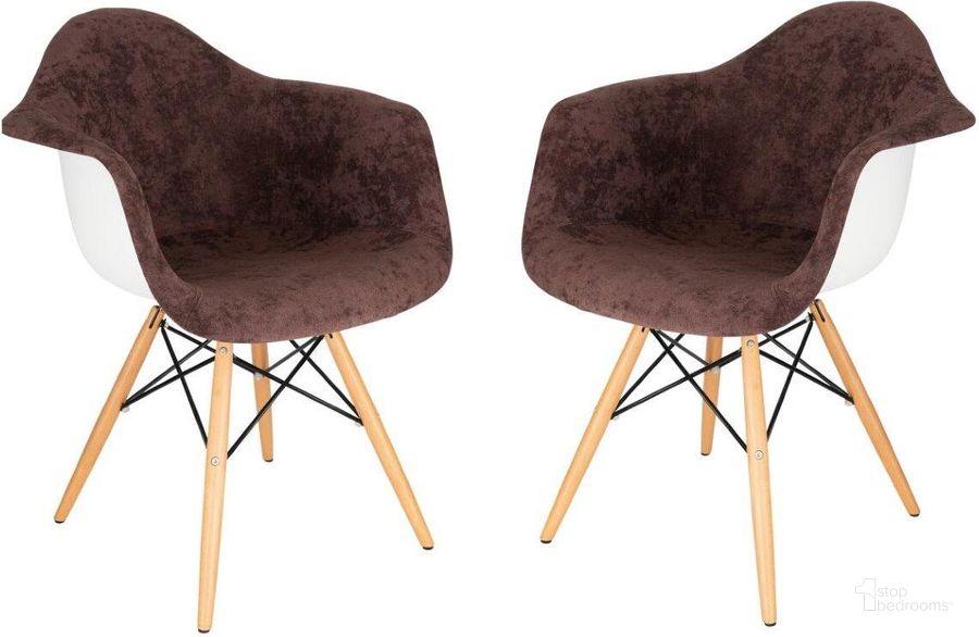 The appearance of Leisuremod Willow Velvet Eiffel Wooden Base Accent Chair Set Of 2 W24VBR2 designed by LeisureMod in the modern / contemporary interior design. This brown piece of furniture  was selected by 1StopBedrooms from Willow Collection to add a touch of cosiness and style into your home. Sku: W24VBR2. Product Type: Accent Chair. Material: Velvet. Image1