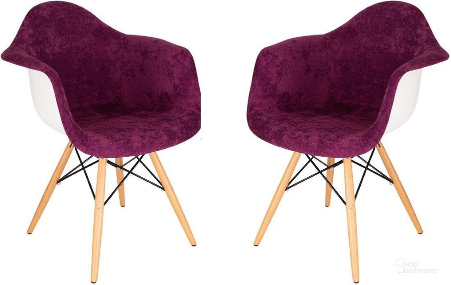 The appearance of Leisuremod Willow Velvet Eiffel Wooden Base Accent Chair Set Of 2 W24VPR2 designed by LeisureMod in the modern / contemporary interior design. This purple piece of furniture  was selected by 1StopBedrooms from Willow Collection to add a touch of cosiness and style into your home. Sku: W24VPR2. Product Type: Accent Chair. Material: Velvet. Image1