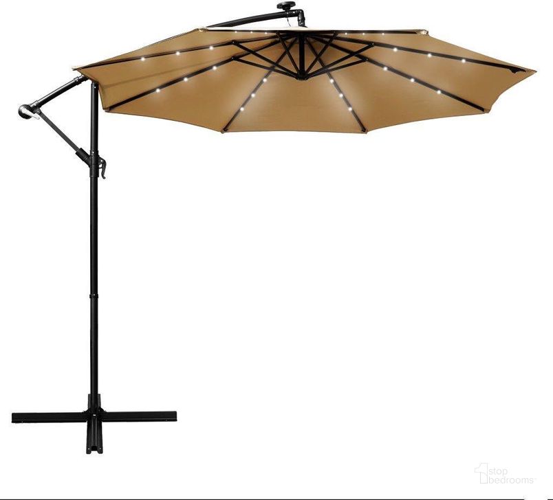 The appearance of LeisureMod Willry Modern Outdoor 10 Ft Offset Cantilever Hanging Patio Umbrella With Solar Powered LED In Beige designed by LeisureMod in the modern / contemporary interior design. This beige piece of furniture  was selected by 1StopBedrooms from Willary Collection to add a touch of cosiness and style into your home. Sku: WUBL-10BG. Material: Polyester. Product Type: Outdoor Accessory. Image1