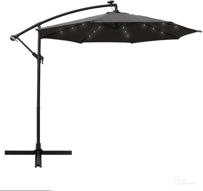 The appearance of LeisureMod Willry Modern Outdoor 10 Ft Offset Cantilever Hanging Patio Umbrella With Solar Powered LED In Gray designed by LeisureMod in the modern / contemporary interior design. This gray piece of furniture  was selected by 1StopBedrooms from Willary Collection to add a touch of cosiness and style into your home. Sku: WUBL-10GR. Material: Polyester. Product Type: Outdoor Accessory. Image1