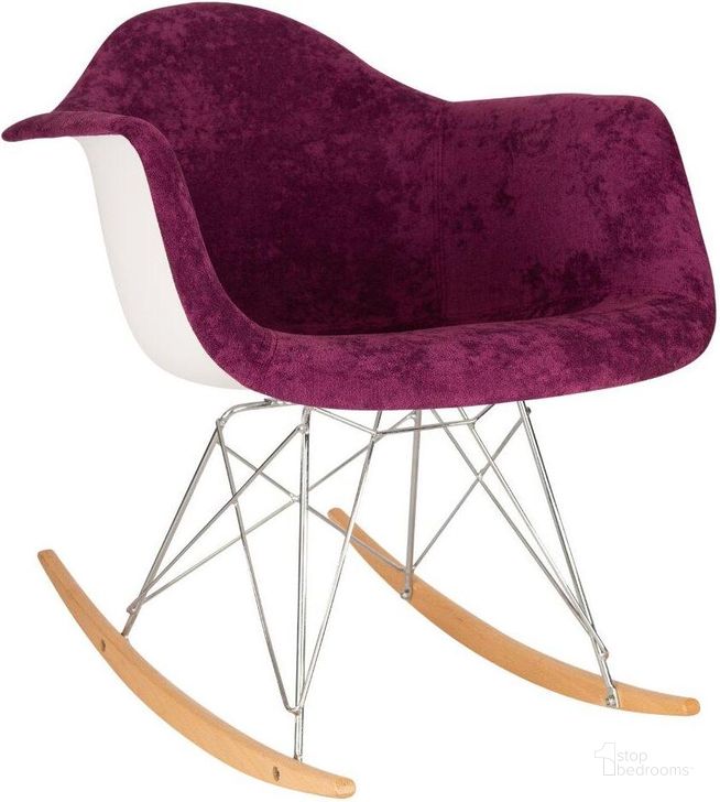 The appearance of Leisuremod Wilson Velvet Eiffel Base Rocking Chair WR25VPR designed by LeisureMod in the modern / contemporary interior design. This purple piece of furniture  was selected by 1StopBedrooms from Wilson Collection to add a touch of cosiness and style into your home. Sku: WR25VPR. Product Type: Living Room Chair. Material: Velvet. Image1