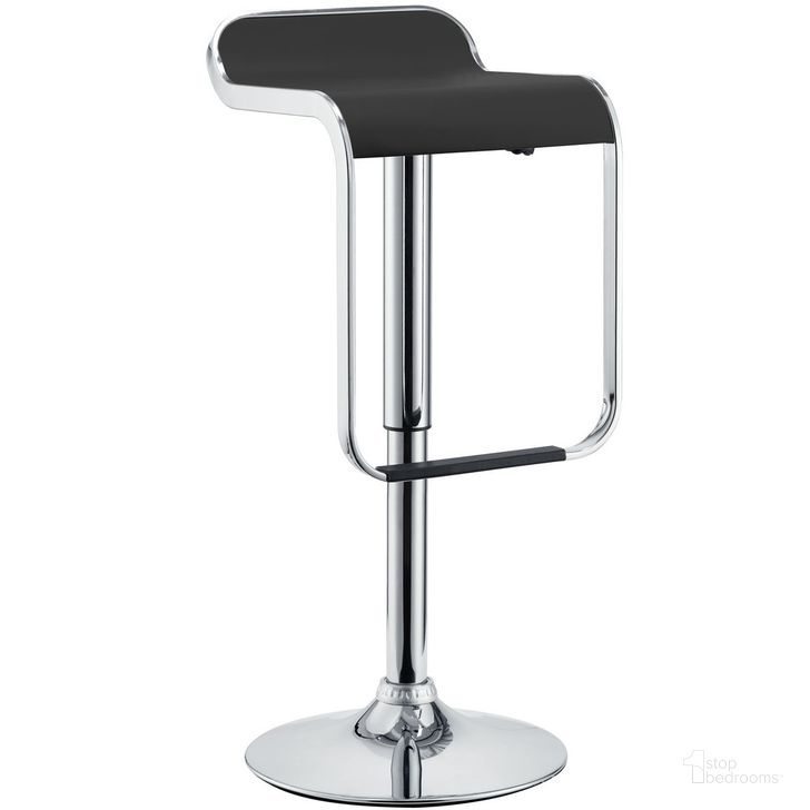 The appearance of Lem Vinyl Bar Stool In Black designed by Modway in the modern / contemporary interior design. This black piece of furniture  was selected by 1StopBedrooms from Lem Collection to add a touch of cosiness and style into your home. Sku: EEI-169-BLK. Product Type: Barstool. Material: Chrome. Image1