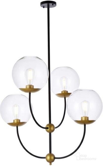 The appearance of Lennon 31.5 Inch Pendant In Black And Brass With Clear Shade designed by Elegant Lighting in the transitional interior design. This clear glass piece of furniture  was selected by 1StopBedrooms from Lennon Collection to add a touch of cosiness and style into your home. Sku: LD652D30BRK. Product Type: Pendant Lighting. Material: Iron. Image1