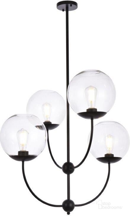 The appearance of Lennon 31.5 Inch Pendant In Black With Clear Shade designed by Elegant Lighting in the transitional interior design. This black piece of furniture  was selected by 1StopBedrooms from Lennon Collection to add a touch of cosiness and style into your home. Sku: LD652D30BK. Product Type: Pendant Lighting. Material: Iron. Image1