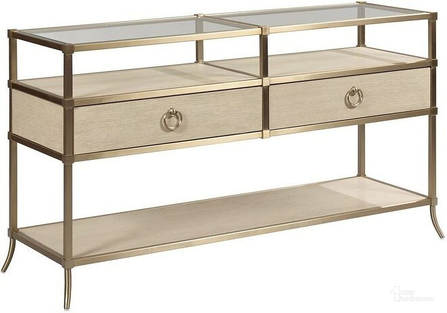 The appearance of Lenox Capri  Alabaster Console Table designed by American Drew in the transitional interior design. This white piece of furniture  was selected by 1StopBedrooms from Lenox Collection to add a touch of cosiness and style into your home. Sku: 923-925. Material: Wood. Product Type: Console Table. Image1