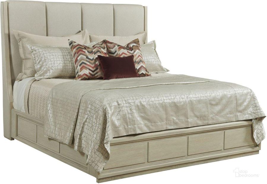 The appearance of Lenox Siena Alabaster Cal King Upholstered Panel Bed designed by American Drew in the transitional interior design. This white piece of furniture  was selected by 1StopBedrooms from Lenox Collection to add a touch of cosiness and style into your home. Sku: 923-317R. Bed Type: Panel Bed. Material: Wood. Product Type: Panel Bed. Bed Size: California King. Image1