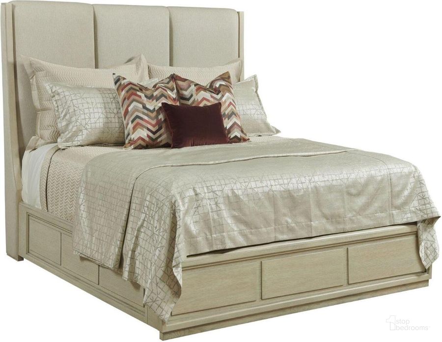 The appearance of Lenox Siena Alabaster Queen Upholstered Panel Bed designed by American Drew in the transitional interior design. This white piece of furniture  was selected by 1StopBedrooms from Lenox Collection to add a touch of cosiness and style into your home. Sku: 923-313R. Bed Type: Panel Bed. Material: Wood. Product Type: Panel Bed. Bed Size: Queen. Image1