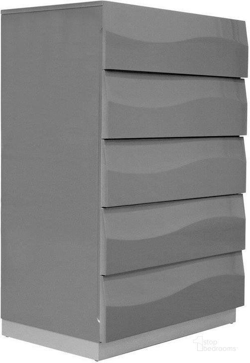 The appearance of Leon 5 Drawer Poplar Wood Bedroom Chest In Gray High Gloss designed by Best Master Furniture in the modern / contemporary interior design. This gray piece of furniture  was selected by 1StopBedrooms from Leon Collection to add a touch of cosiness and style into your home. Sku: LEONC. Material: Wood. Product Type: Chest. Image1