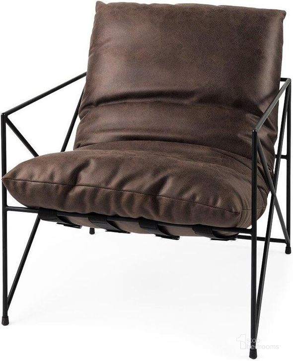 The appearance of Leonidas Brown Faux Leather Wrap Seat With Black Metal Frame Accent Chair designed by Mercana in the modern / contemporary interior design. This dark brown piece of furniture  was selected by 1StopBedrooms from Leonidas Collection to add a touch of cosiness and style into your home. Sku: 69462. Material: Metal. Product Type: Accent Chair. Image1