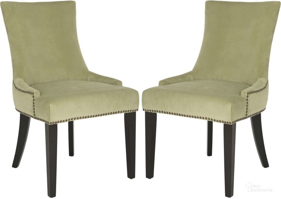 The appearance of Lester Mint Dining Chair with Brass Nailhead Detail designed by Safavieh in the traditional interior design. This mint piece of furniture  was selected by 1StopBedrooms from Lester Collection to add a touch of cosiness and style into your home. Sku: MCR4709E-SET2. Product Type: Dining Chair. Material: Stainless Steel. Image1