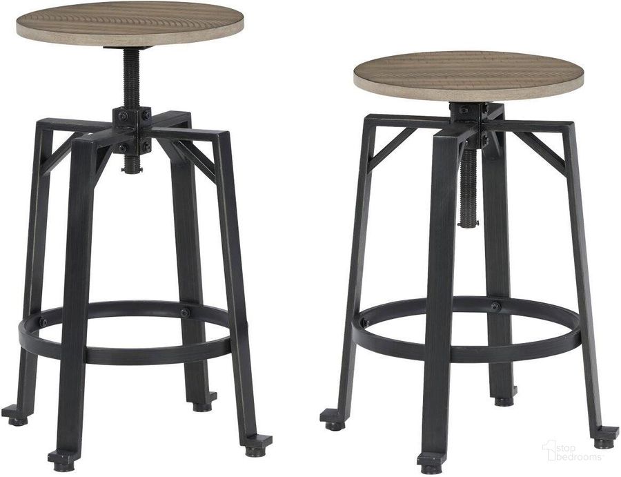 The appearance of Lesterton Light Brown And Black Swivel Counter Height Stool Set Of 2 designed by Signature Design by Ashley in the transitional interior design. This light brown/black piece of furniture  was selected by 1StopBedrooms from Lesterton Collection to add a touch of cosiness and style into your home. Sku: D334-024. Material: Metal. Product Type: Accent Stool. Image1