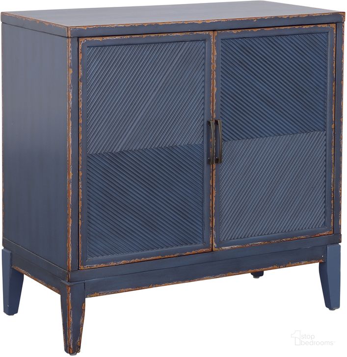 The appearance of Levy Canyan Blue Two Door Cabinet designed by Coast to Coast in the country / farmhouse interior design. This distressed blue piece of furniture  was selected by 1StopBedrooms from Levy Collection to add a touch of cosiness and style into your home. Sku: 90338. Product Type: Cabinet. Material: MDF. Image1