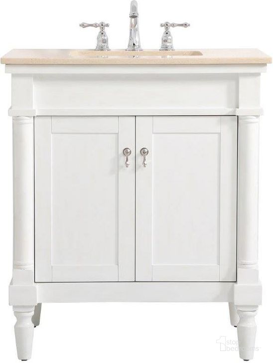 The appearance of Lexington 30 Inch Single Bathroom Vanity In Antique White designed by Elegant Lighting in the traditional interior design. This antique white piece of furniture  was selected by 1StopBedrooms from Lexington Collection to add a touch of cosiness and style into your home. Sku: VF-1030AW. Material: Wood. Product Type: Bathroom Vanity. Image1