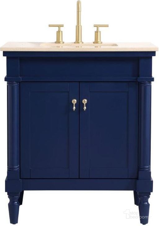 The appearance of Lexington 30 Inch Single Bathroom Vanity In Blue VF-1030BL designed by Elegant Lighting in the traditional interior design. This blue piece of furniture  was selected by 1StopBedrooms from Lexington Collection to add a touch of cosiness and style into your home. Sku: VF-1030BL. Material: Wood. Product Type: Bathroom Vanity. Image1
