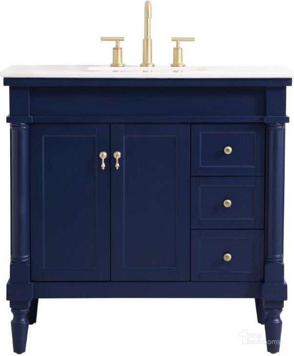 The appearance of Lexington 36 Inch Single Bathroom Vanity In Blue designed by Elegant Lighting in the traditional interior design. This blue piece of furniture  was selected by 1StopBedrooms from Lexington Collection to add a touch of cosiness and style into your home. Sku: VF13036BL. Material: Wood. Product Type: Bathroom Vanity. Image1
