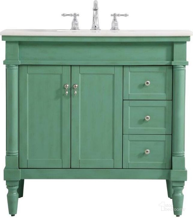 The appearance of Lexington 36 Inch Single Bathroom Vanity In Vintage Mint designed by Elegant Lighting in the traditional interior design. This mint piece of furniture  was selected by 1StopBedrooms from Lexington Collection to add a touch of cosiness and style into your home. Sku: VF13036VM. Material: Wood. Product Type: Bathroom Vanity. Image1