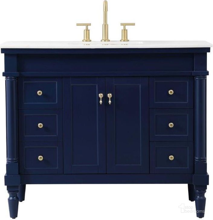 The appearance of Lexington 42 Inch Single Bathroom Vanity In Blue designed by Elegant Lighting in the traditional interior design. This blue piece of furniture  was selected by 1StopBedrooms from Lexington Collection to add a touch of cosiness and style into your home. Sku: VF13042BL. Material: Wood. Product Type: Bathroom Vanity. Image1