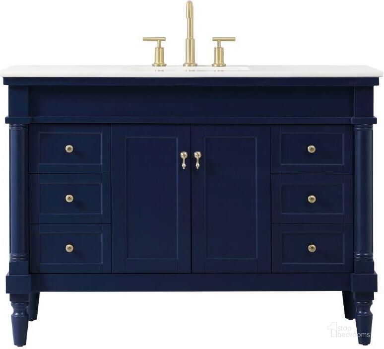 The appearance of Lexington 48 Inch Single Bathroom Vanity In Blue designed by Elegant Lighting in the traditional interior design. This blue piece of furniture  was selected by 1StopBedrooms from Lexington Collection to add a touch of cosiness and style into your home. Sku: VF13048BL. Material: Wood. Product Type: Bathroom Vanity. Image1