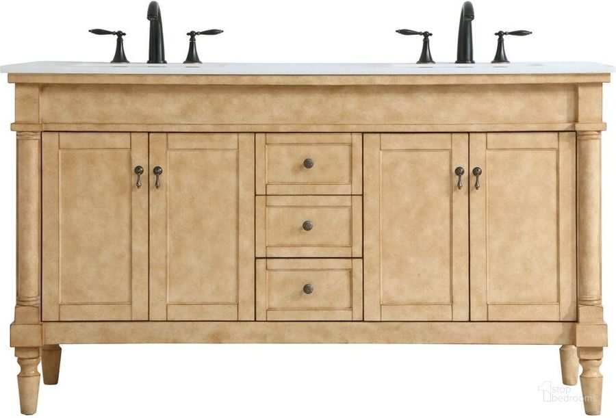 The appearance of Lexington 60 Inch Double Bathroom Vanity In Antique Beige designed by Elegant Lighting in the traditional interior design. This antique beige piece of furniture  was selected by 1StopBedrooms from Lexington Collection to add a touch of cosiness and style into your home. Sku: VF13060DAB. Product Type: Bathroom Vanity. Image1
