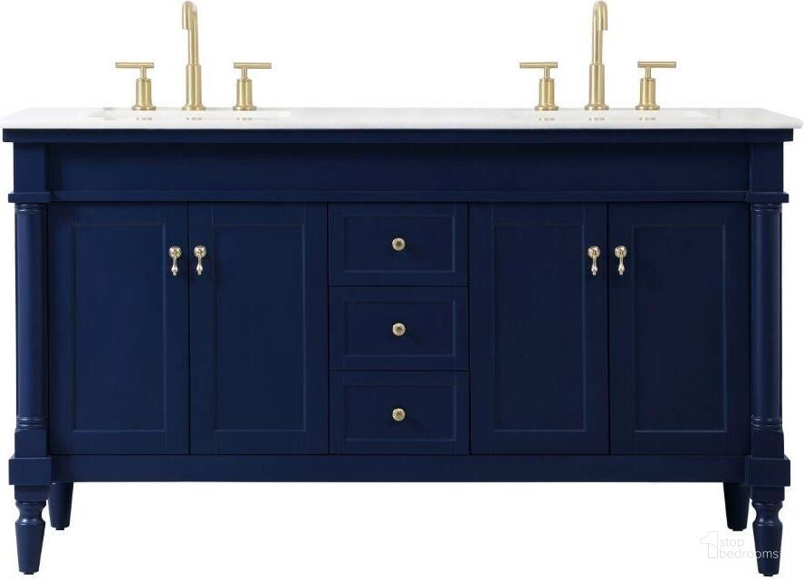 The appearance of Lexington 60 Inch Double Bathroom Vanity In Blue designed by Elegant Lighting in the traditional interior design. This blue piece of furniture  was selected by 1StopBedrooms from Lexington Collection to add a touch of cosiness and style into your home. Sku: VF13060DBL. Material: Wood. Product Type: Bathroom Vanity. Image1