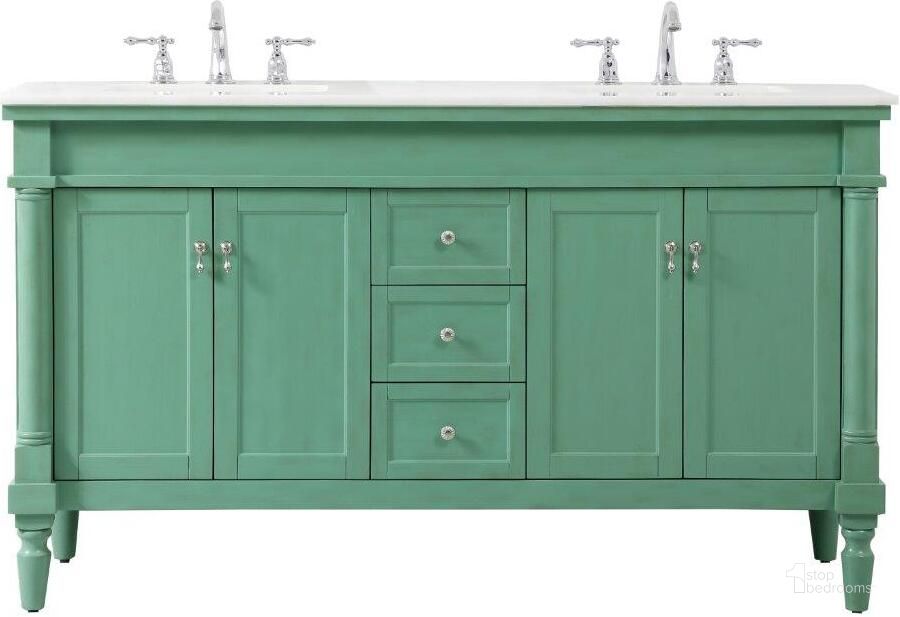 The appearance of Lexington 60 Inch Double Bathroom Vanity In Vintage Mint designed by Elegant Lighting in the traditional interior design. This mint piece of furniture  was selected by 1StopBedrooms from Lexington Collection to add a touch of cosiness and style into your home. Sku: VF13060DVM. Material: Wood. Product Type: Bathroom Vanity. Image1