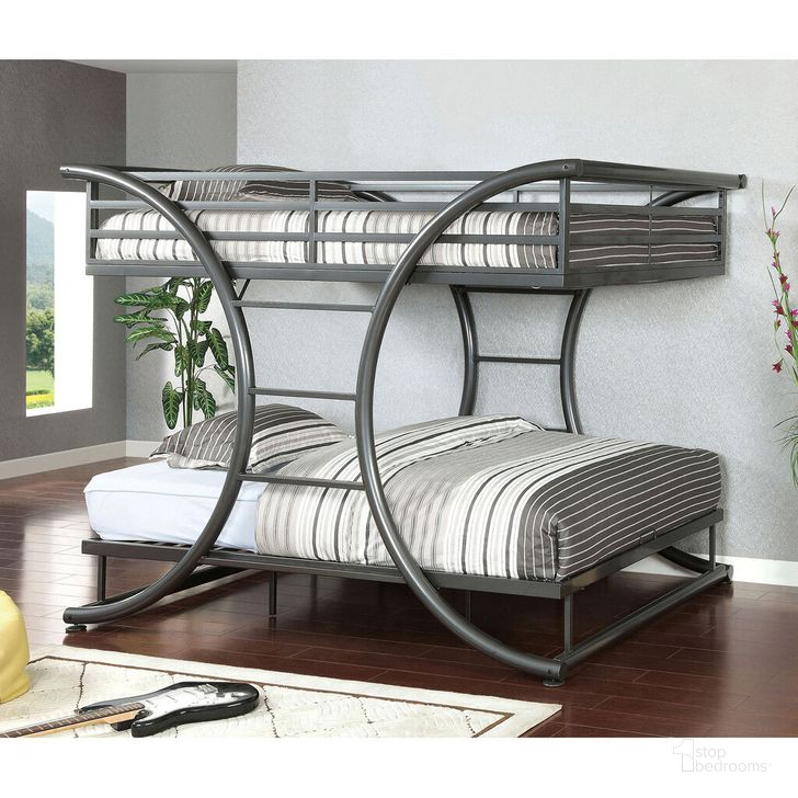 The appearance of Lexis Full Over Full Bunk Bed In Gun Metal designed by Furniture of America in the modern / contemporary interior design. This gun metal piece of furniture  was selected by 1StopBedrooms from Lexis Collection to add a touch of cosiness and style into your home. Sku: CM-BK1036GM-1;CM-BK1036GM-2. Bed Type: Bunk Bed. Material: Metal. Product Type: Bunk Bed. Bed Size: Full Over Full.