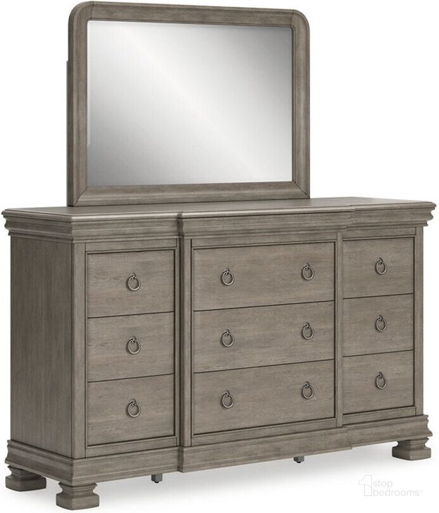 The appearance of Lexorne Dresser and Mirror In Gray designed by Signature Design by Ashley in the traditional interior design. This gray piece of furniture  was selected by 1StopBedrooms from Lexorne Collection to add a touch of cosiness and style into your home. Sku: B924-31;B924-36. Material: Wood. Product Type: Dresser and Mirror. Image1