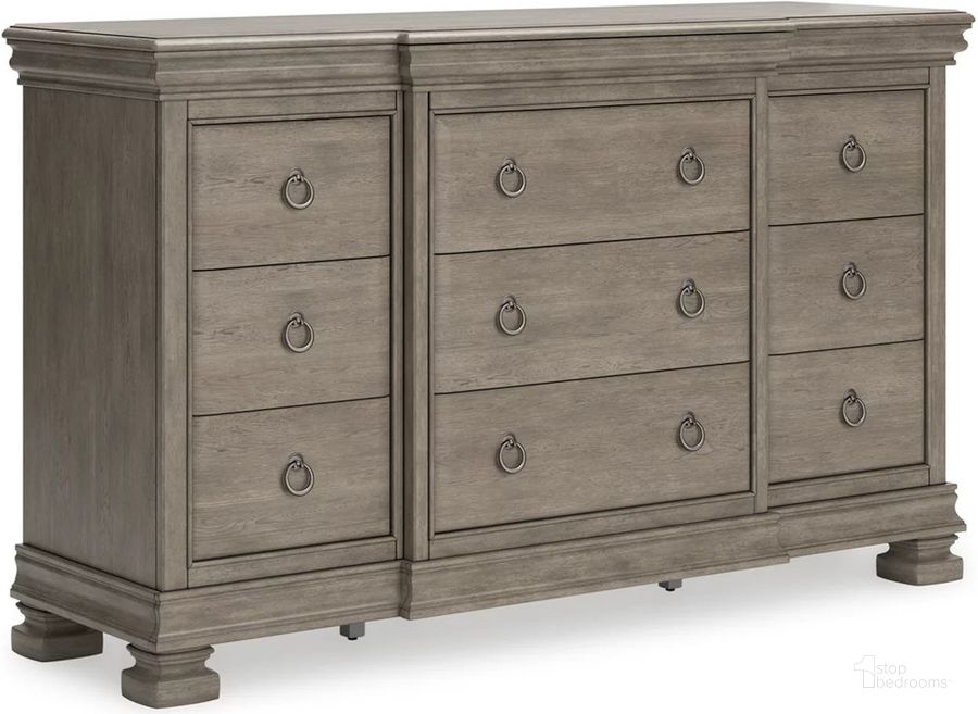 The appearance of Lexorne Gray Dresser designed by Signature Design by Ashley in the traditional interior design. This gray piece of furniture  was selected by 1StopBedrooms from Lexorne Collection to add a touch of cosiness and style into your home. Sku: B924-31. Material: Wood. Product Type: Dresser. Image1