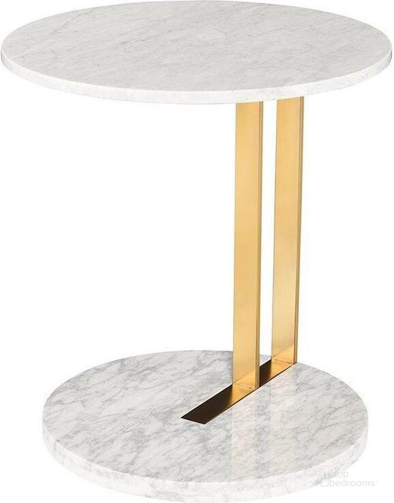 The appearance of Lia White Stone Side Table designed by Nuevo in the modern / contemporary interior design. This white piece of furniture  was selected by 1StopBedrooms from Lia Collection to add a touch of cosiness and style into your home. Sku: HGDJ958. Product Type: Side Table. Material: Stone. Image1