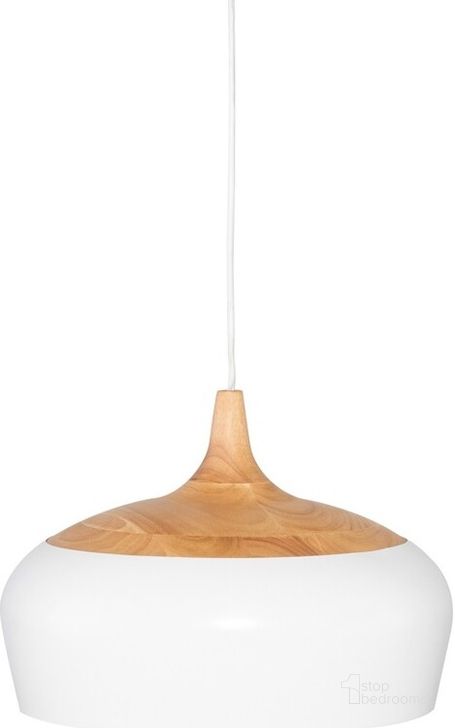 The appearance of Liam 17" White and Natural Ash Wood Pendant designed by Nuevo in the modern / contemporary interior design. This white piece of furniture  was selected by 1StopBedrooms from Liam Collection to add a touch of cosiness and style into your home. Sku: HGMO184. Material: Wood. Product Type: Pendant Lighting. Image1