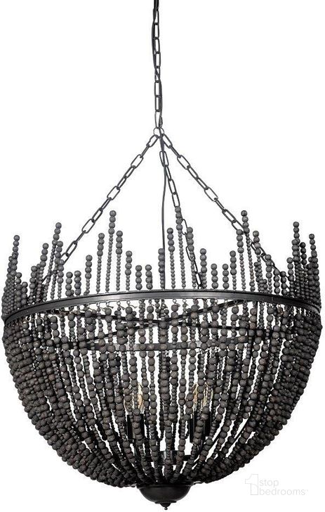 The appearance of Liam I Black Wooden Bead Bowl-Style Four Bulb Chandelier designed by Mercana in the modern / contemporary interior design. This black piece of furniture  was selected by 1StopBedrooms from Liam Collection to add a touch of cosiness and style into your home. Sku: 68424. Material: Wood. Product Type: Chandelier. Image1