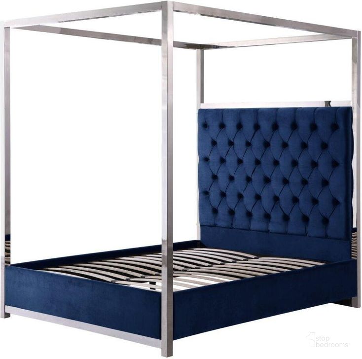 The appearance of Lianson Velvet Blue Queen Canopy Bed designed by Best Master Furniture in the modern / contemporary interior design. This blue piece of furniture  was selected by 1StopBedrooms from Lianson Collection to add a touch of cosiness and style into your home. Sku: JJ026VBLQ. Bed Type: Canopy Bed. Material: Upholstered. Product Type: Canopy Bed. Bed Size: Queen. Image1