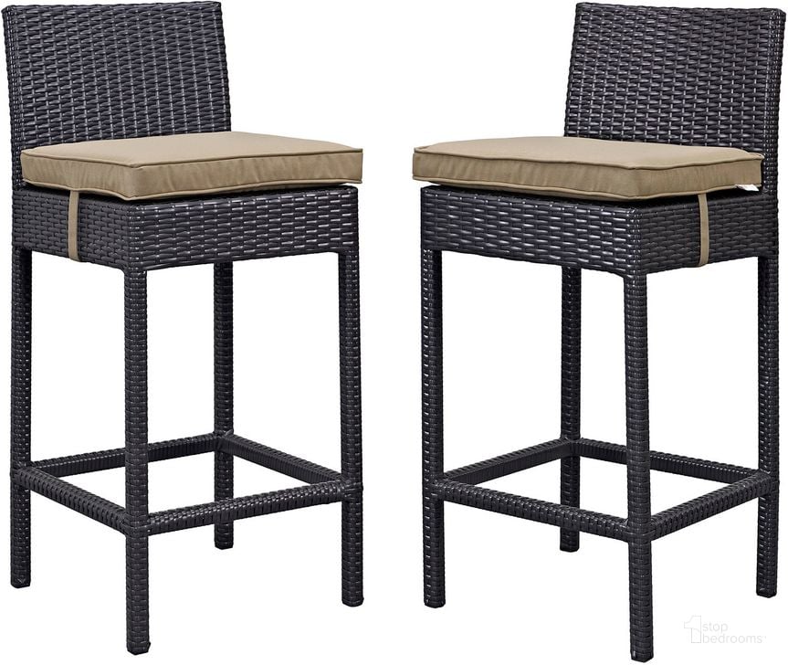 The appearance of Lift Espresso Mocha Bar Stool Outdoor Patio Set of 2 designed by Modway in the modern / contemporary interior design. This espresso mocha piece of furniture  was selected by 1StopBedrooms from Lift Collection to add a touch of cosiness and style into your home. Sku: EEI-1281-EXP-MOC. Material: Rattan. Product Type: Outdoor Bar Furniture. Image1