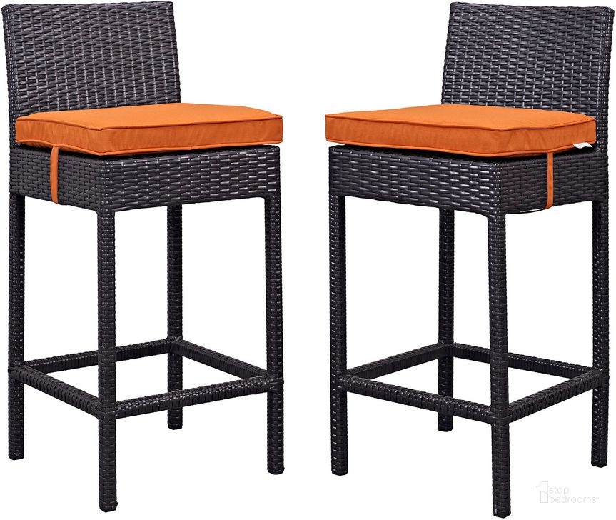 The appearance of Lift Espresso Orange Bar Stool Outdoor Patio Set of 2 designed by Modway in the modern / contemporary interior design. This espresso orange piece of furniture  was selected by 1StopBedrooms from Lift Collection to add a touch of cosiness and style into your home. Sku: EEI-1281-EXP-ORA. Material: Rattan. Product Type: Outdoor Bar Furniture. Image1